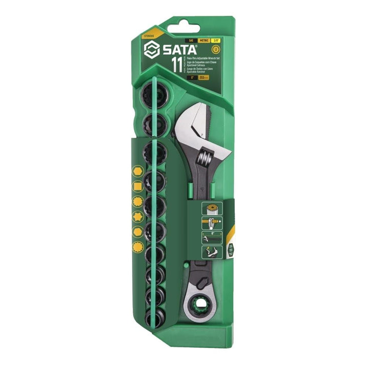 SATA X6 Spline Durchgangs-Steckschlüssel Satz mit Rollgabelschlüssel, 11-tlg. ST09000 (Durchgangs-St