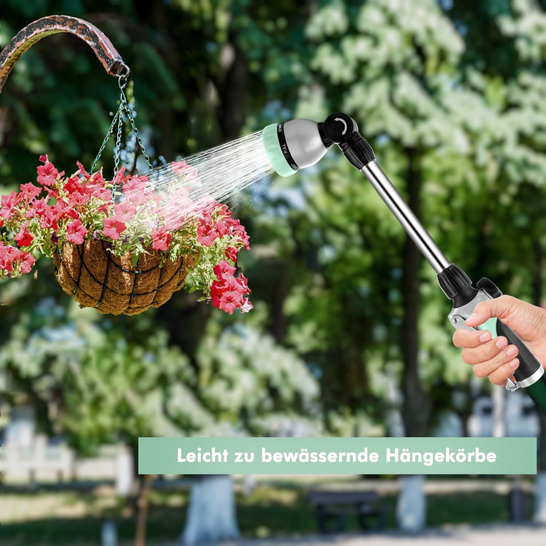 RESTMO Garten Giessstab Metall, 42cm Lang Giessstab, 180° schwenkbaren Kopf Stabbrause mit Durchflus