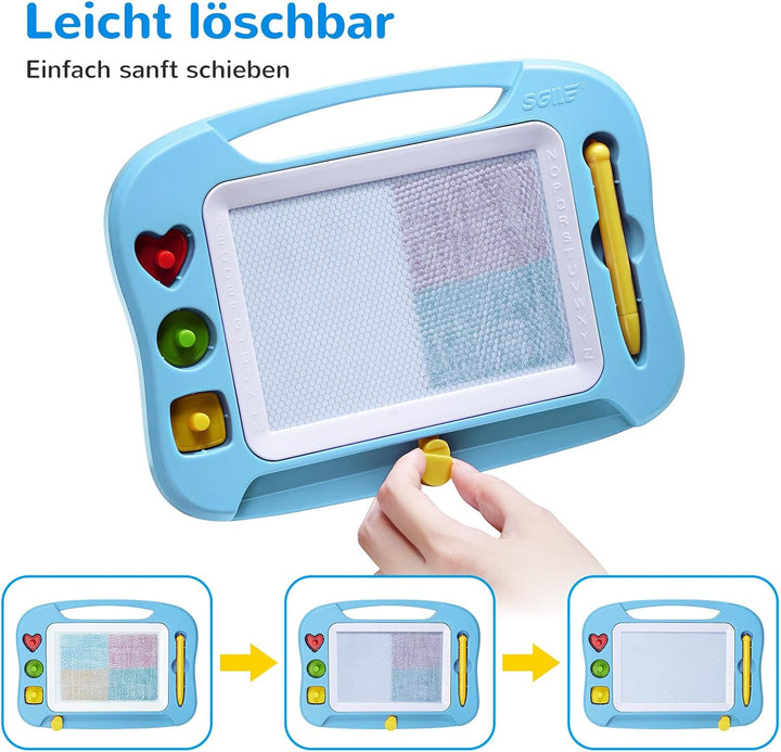 SGILE Magnetische Maltafel Zaubertafel Kinder, 25×18 cm Magnet Magnettafel mit 4 Stempeln, Kreatives