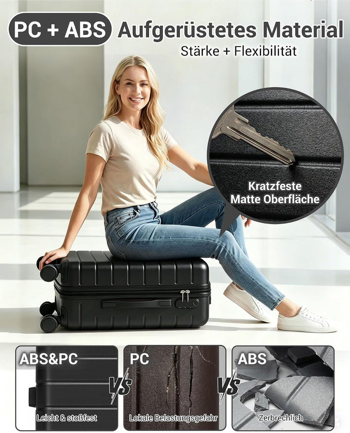Koffer Set 3-teilig, Leichte ABS+PC-Hartschalenkoffer mit 4 Rollen | Leichte ABS+PC-Hartschale, pass