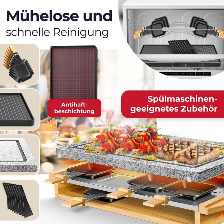 KESSER® Raclette-Grill mit Naturgrillstein, Grillplatte Tischgrill für 8 Personen, Elektrogrill Racl