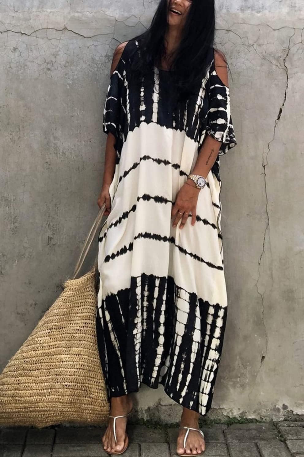 Sommer Long Kaftan Bohemian Loungewear Strandbadeanzug Aufdecken Maxikleid für Damen Einheitsgrösse