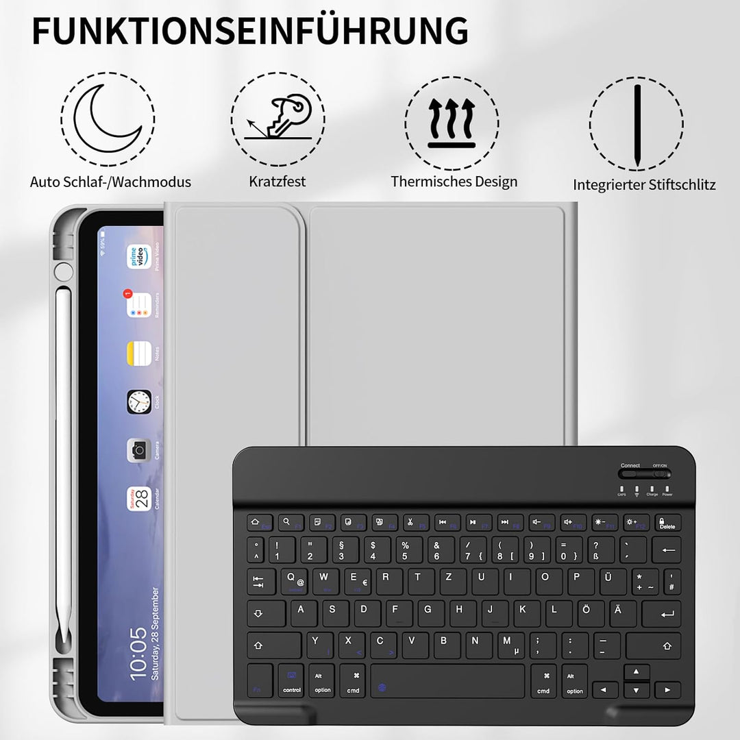 Tastatur Hülle für iPad (A16) 11 Zoll 2025/10. Generation 2022 10.9 Zoll, Magnetische Abnehmbare Kab