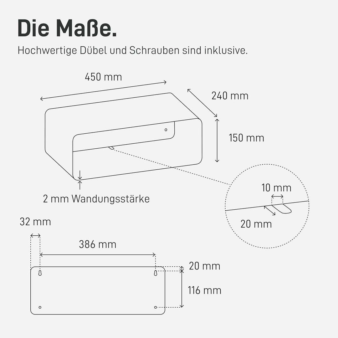 Natural Goods Berlin 1x Nachttisch Sheet - Schwarz Metall 45 x 24 x 15 cm - Hängender Nachttisch sch