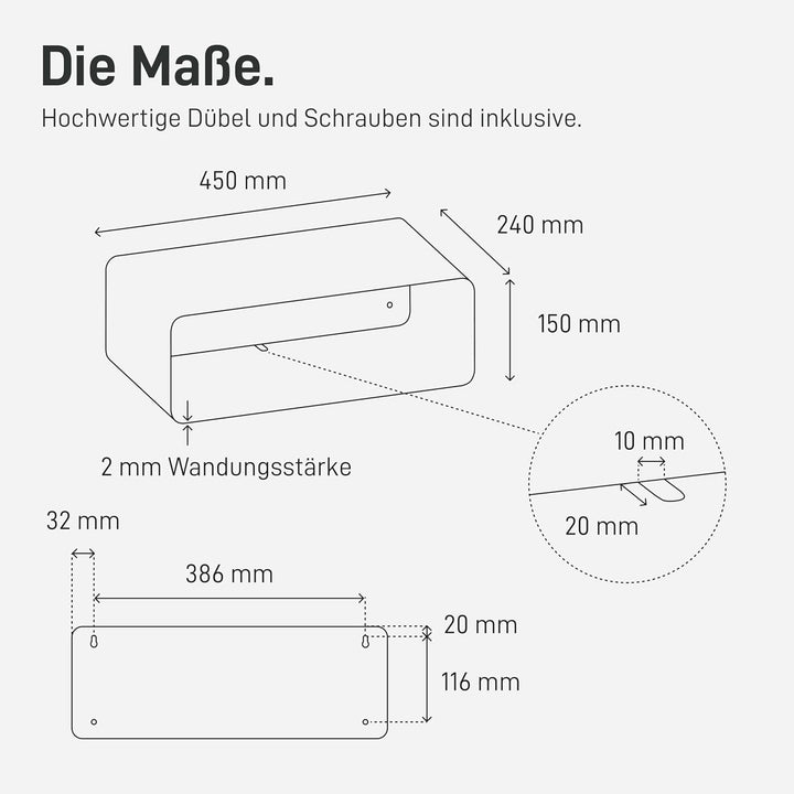Natural Goods Berlin 1x Nachttisch Sheet - Schwarz Metall 45 x 24 x 15 cm - Hängender Nachttisch sch