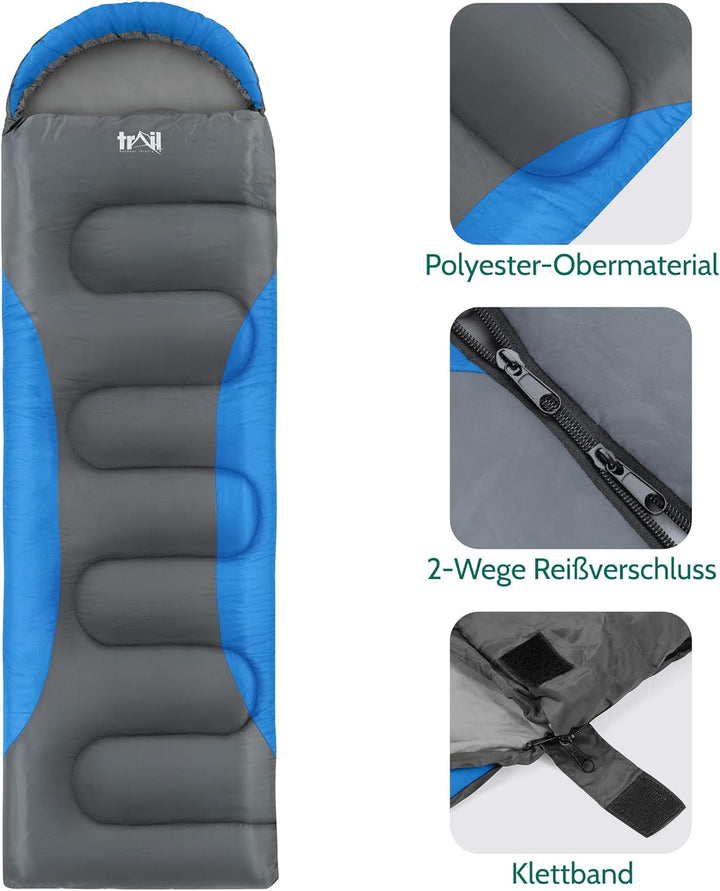 Trail-Alpin-Schlafsack mit Kapuze – 250 g Schlafsack, 3-Jahreszeiten- Schlafsack. Leicht, kleines Pa