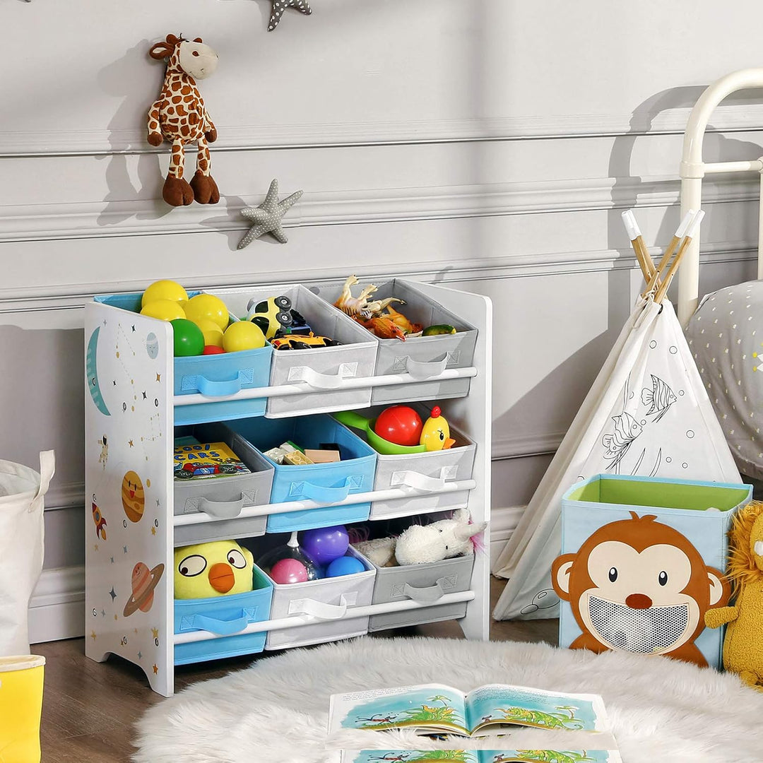 SONGMICS Kinderzimmerregal, Spielzeug-Organizer, Bücherregal für Kinder, mit 9 Aufbewahrungsboxen au