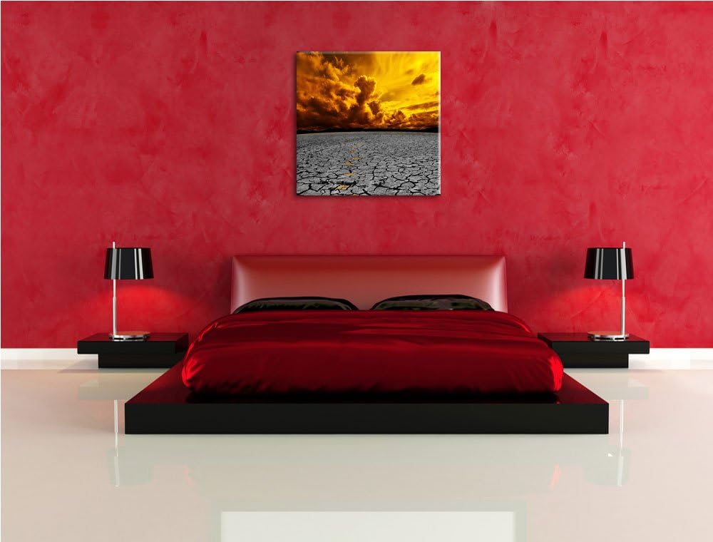 Pixxprint ausgetrocknete Landschaft schwarz/weiss, Format: 70x70 auf Leinwand, 70x70