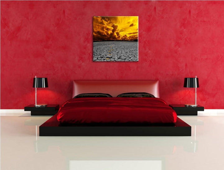 Pixxprint ausgetrocknete Landschaft schwarz/weiss, Format: 70x70 auf Leinwand, 70x70