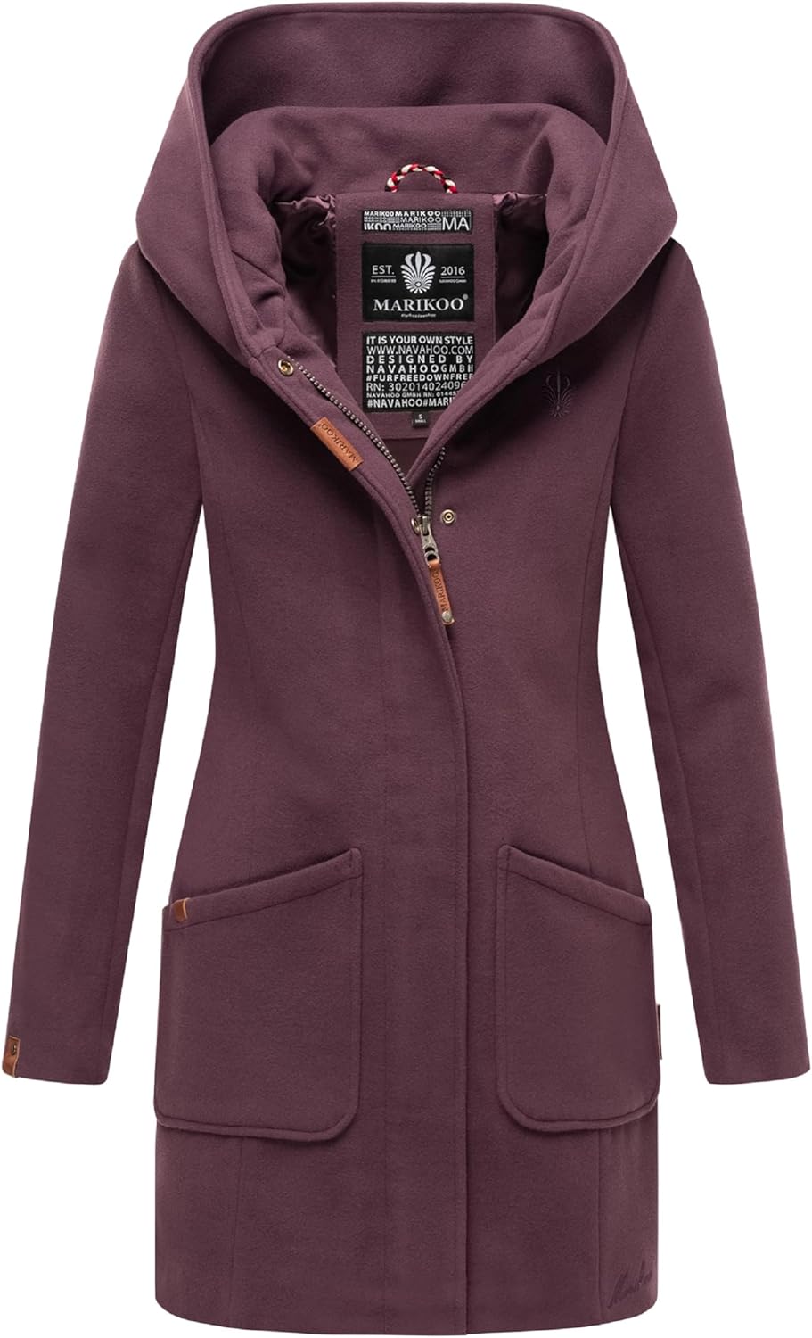 MARIKOO Damen Mantel in Wollmantel-Optik Warmer Trenchcoat mit Kapuze Maikoo XS-5XL 4XL Dusty Plum,