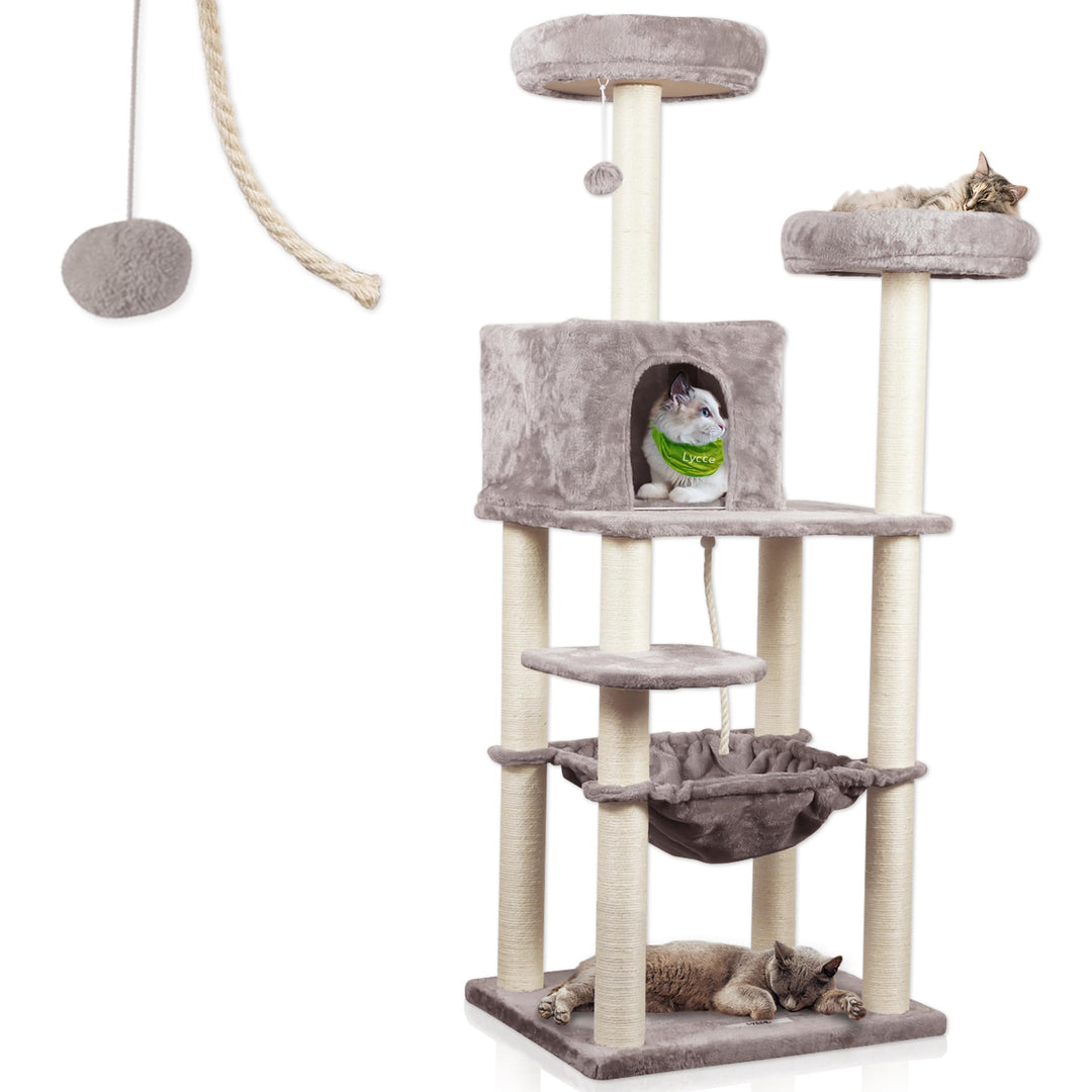 Lycce Kratzbaum gross Royal 145 cm hoch mehrstöckiger Katzenbaum inkl. 10 Kratzsäulen mit vollständi
