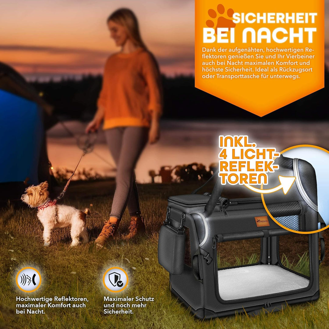 TRESKO® Hundebox faltbar inkl. Leckmatte, Spatel &amp; Reflektoren XL 83x58x58cm | Transportbox für Hund
