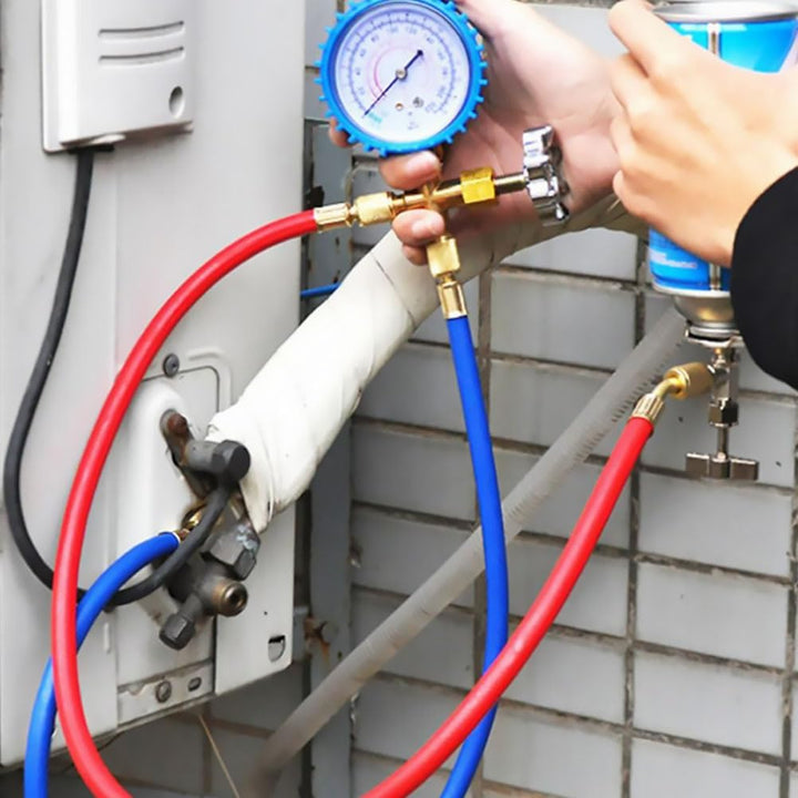 UKCOCO Kältemittel Manometer Set für Auto und Haushalt Klimaanlagen, Monteurhilfe mit Gummi Befüllsc