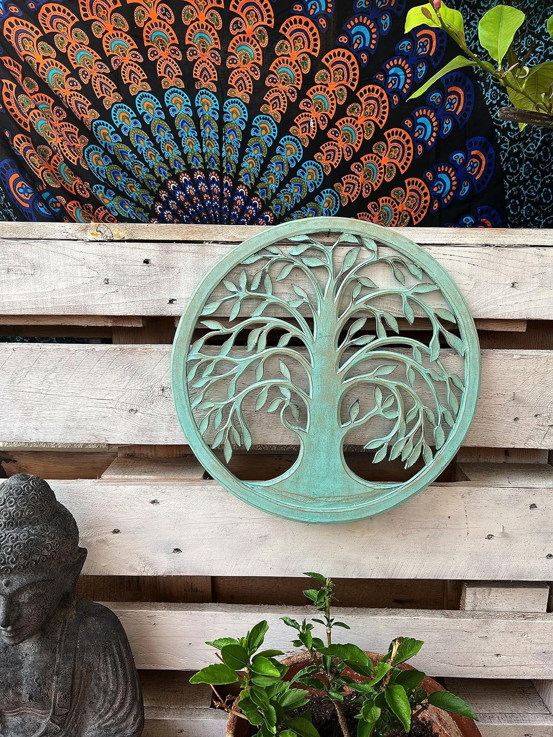 Trintura Wandbild Baum des Lebens Mandala Beringin 60cm (türkis) Lebensbaum