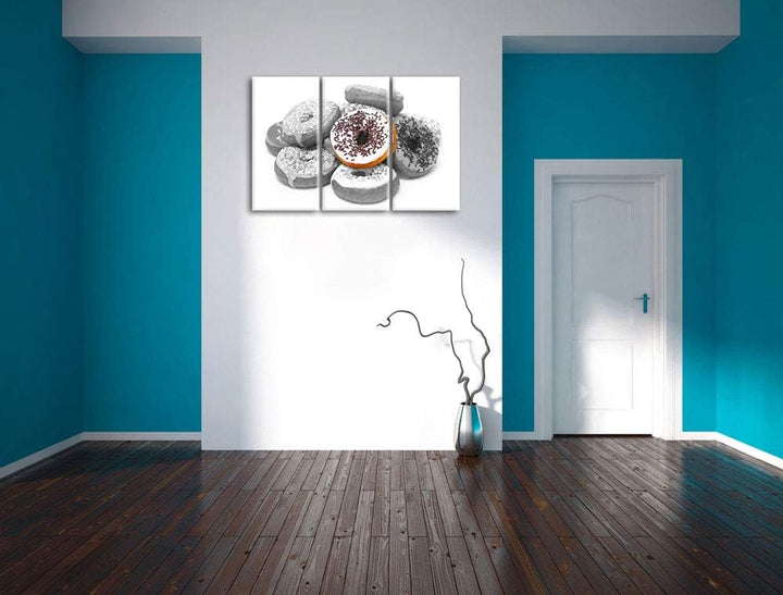 Donut mit Glasur und Liebesperlen schwarz/weiss 3-Teiler Leinwandbild 120x80 Bild auf Leinwand, XXL