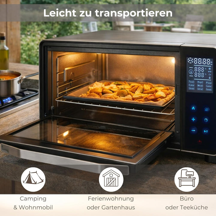 Syntrox Germany 45 Liter Digitaler Edelstahl Mini Stand Backofen mit Umluft und Drehspiess Miniofen