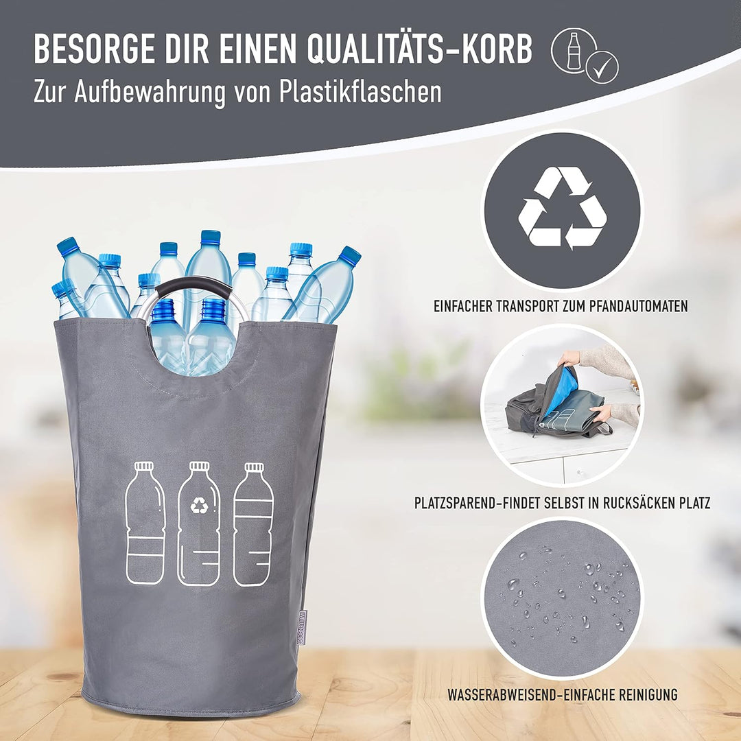 WELLENBORG® Faltbarer Pfandflaschen Sammelbehälter faltbar grau gross -Wasserdicht Flaschensammler g