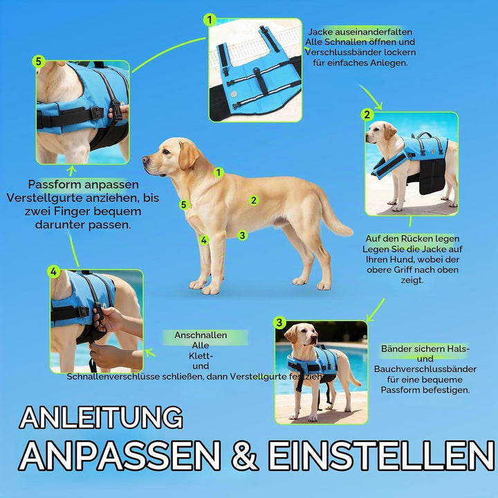 VIVAGLORY Ripstop Hunde Rettungsweste für Kleine Mittel Grosse Hunde Bootfahren, Hund Schwimmweste m