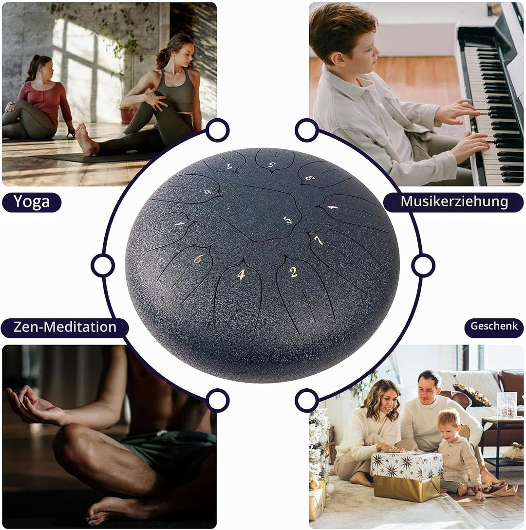 LOMUTY Stahlzungentrommel, 12 Zoll 30 cm Steel Tongue Drum, C-Dur 11 Noten, Handtrommel HandPan Drum