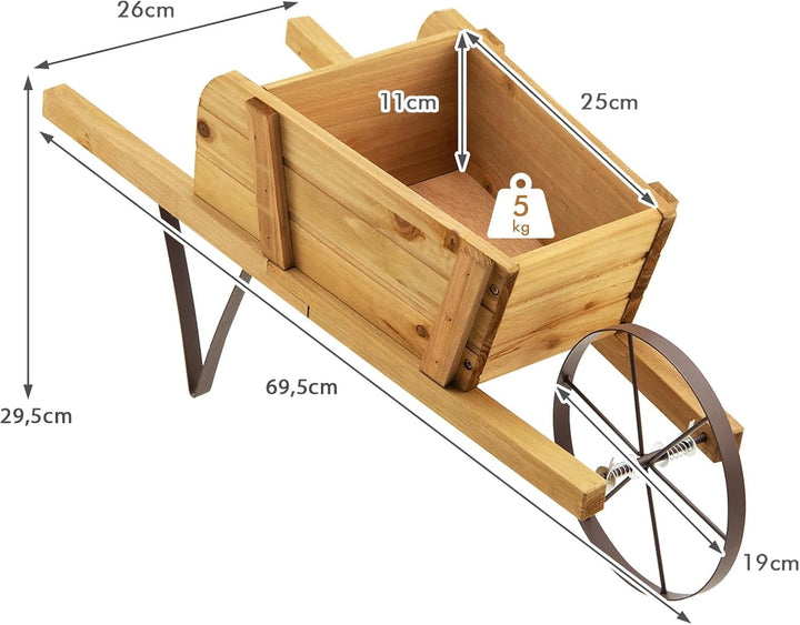 HOMASIS Blumenwagen Pflanzwagen mit 2 Griffen & Metallrad, Blumenkarre Holz, Blumentopf mit 9 magnet