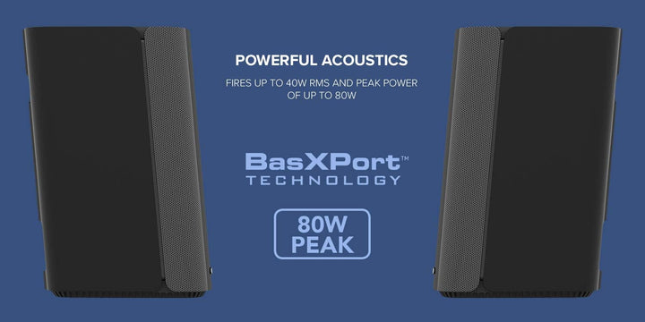 Creative T100 Kompakte 2.0-Hi-Fi-Desktop-Lautsprecher, bis zu 80W Spitzenleistung mit Bluetooth 5.0,