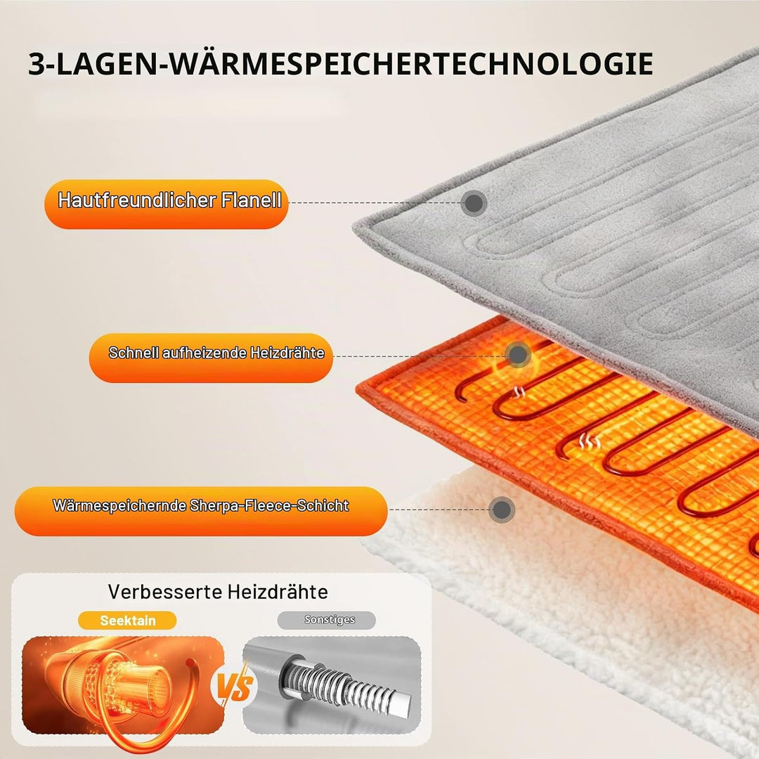 Heizdecke mit Abschaltautomatik 130x180 cm Elektrische Wärmedecke mit 8 Heizstufen bis 55°C &amp; 12 Stu