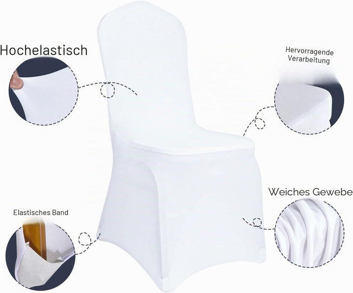 Kapwall 50 Stück weisse Stuhlhussen, Spandex, Stretch-Stuhlhussen für Hochzeit, Party und Bankett