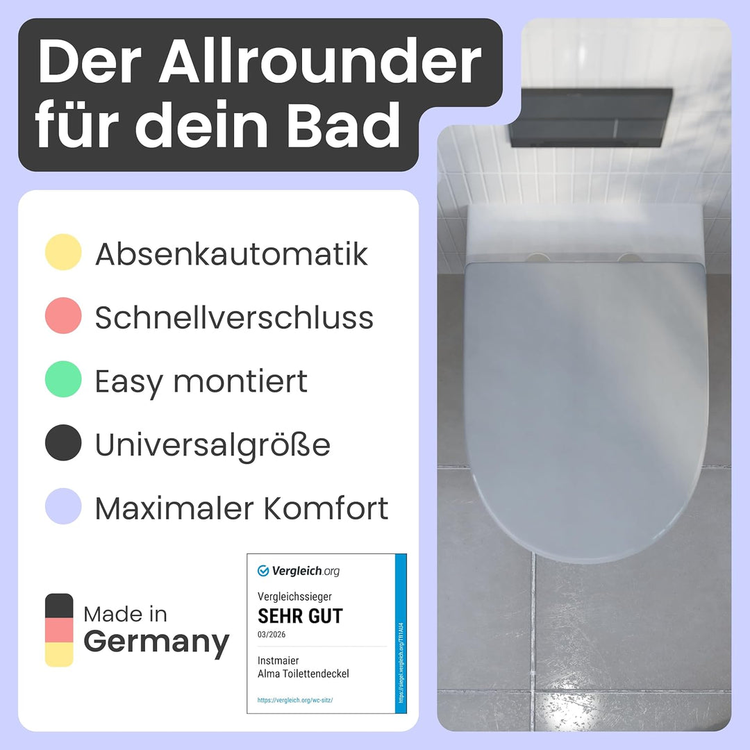 instmaier | D-Form | Toilettendeckel mit Absenkautomatik | Manhattan-Grau | Made in Germany | Toilet