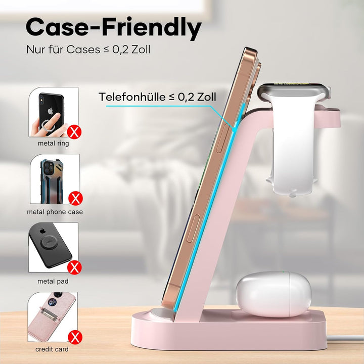 Kabellose Ladestation,3 in 1 Ladestation Kabelloses Ladegerät(Mit 18W Adapter) Wireless Charger komp