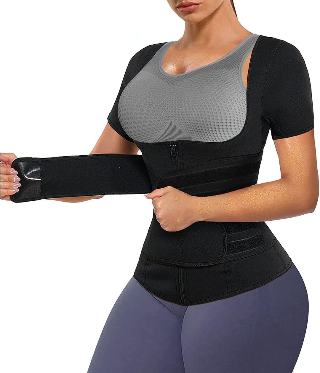 KUMAYES Neopren Sauna Weste mit Bauchweggürtel Damen Shirt Thermo Saunaanzüge Tanktop Unterbrust Fit