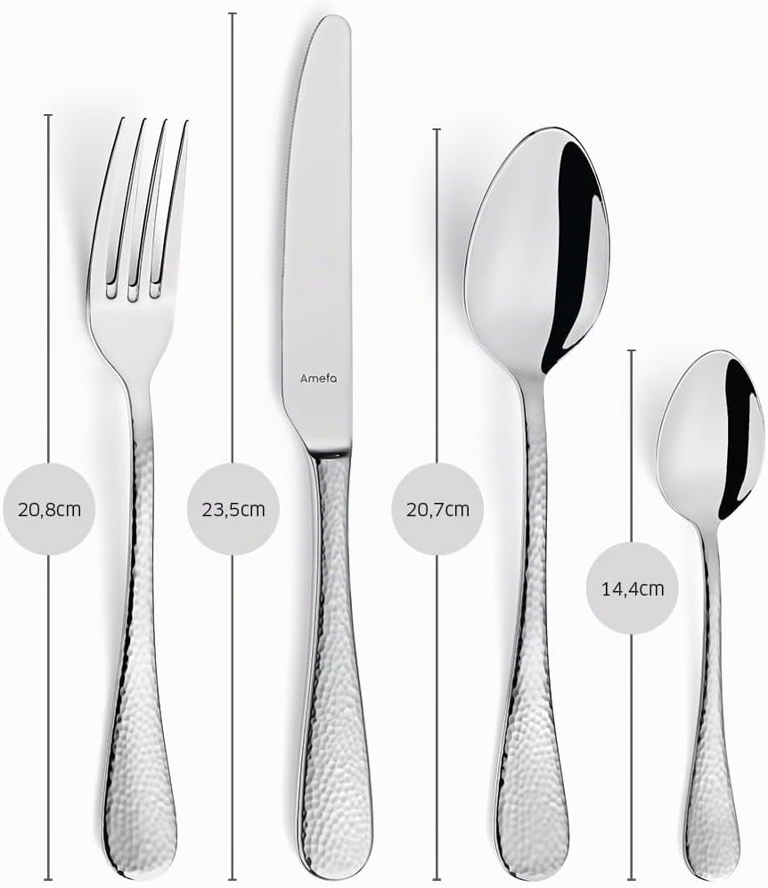 Amefa SIERRA Besteck Set 6 Personen | 24-teilig | Edelstahl 18/10 satiniert | gehämmerte Griffe | Es