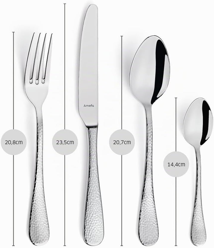 Amefa SIERRA Besteck Set 6 Personen | 24-teilig | Edelstahl 18/10 satiniert | gehämmerte Griffe | Es