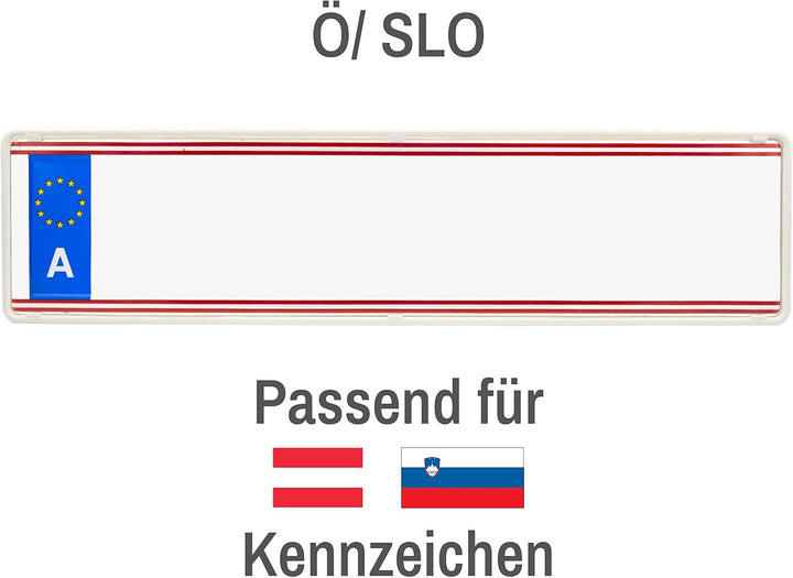 EUROSNAP Auto Kennzeichenhalter Weiss 2er Set Inklusive Montageanleitung - für Österreich - Dezenter