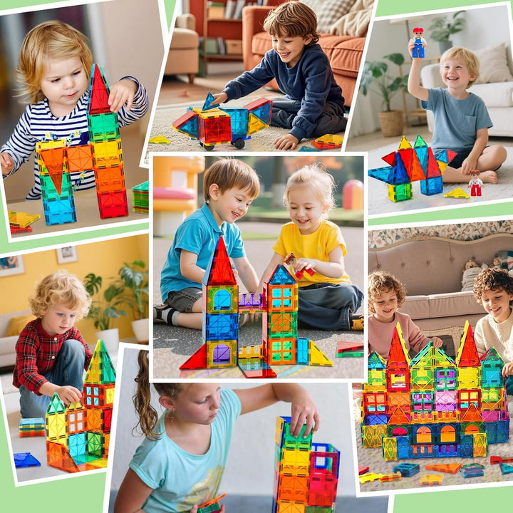 120pcs Magnetische Bausteine Spielzeug mit 2 Magnetfiguren und 2 Autos, Magnetbausteine für 3 4 5 6