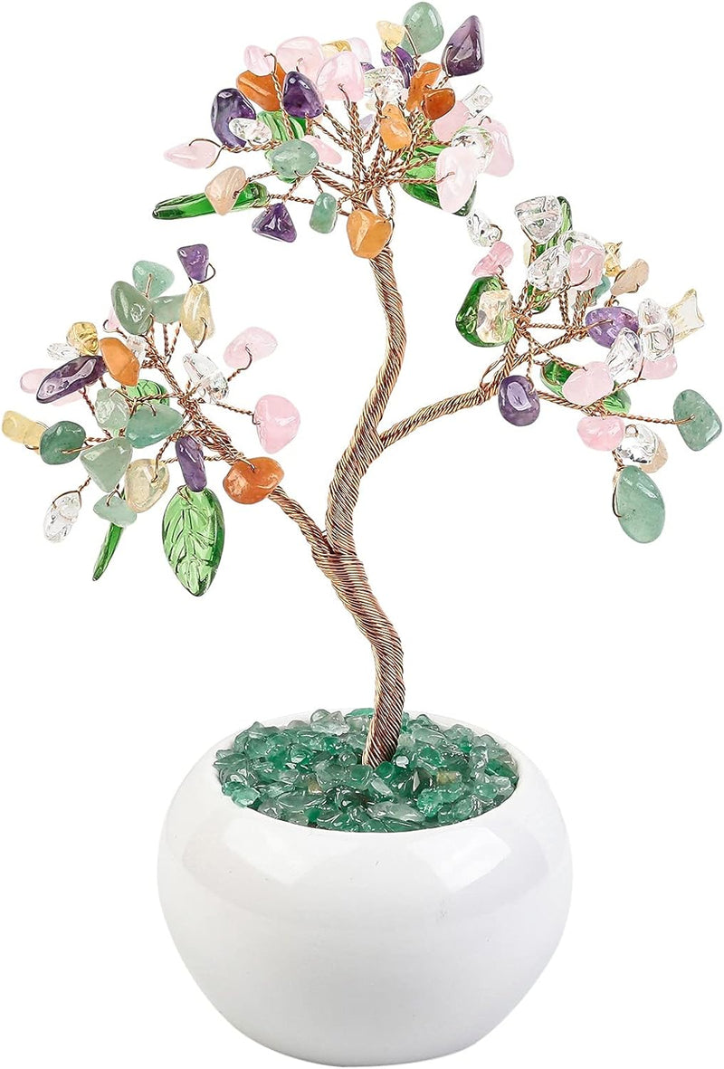 Nupuyai Kristall Baum Feng Shui Edelstein Baum mit Keramische Basis, Glücksbaum, Geldbaum Geschenk,