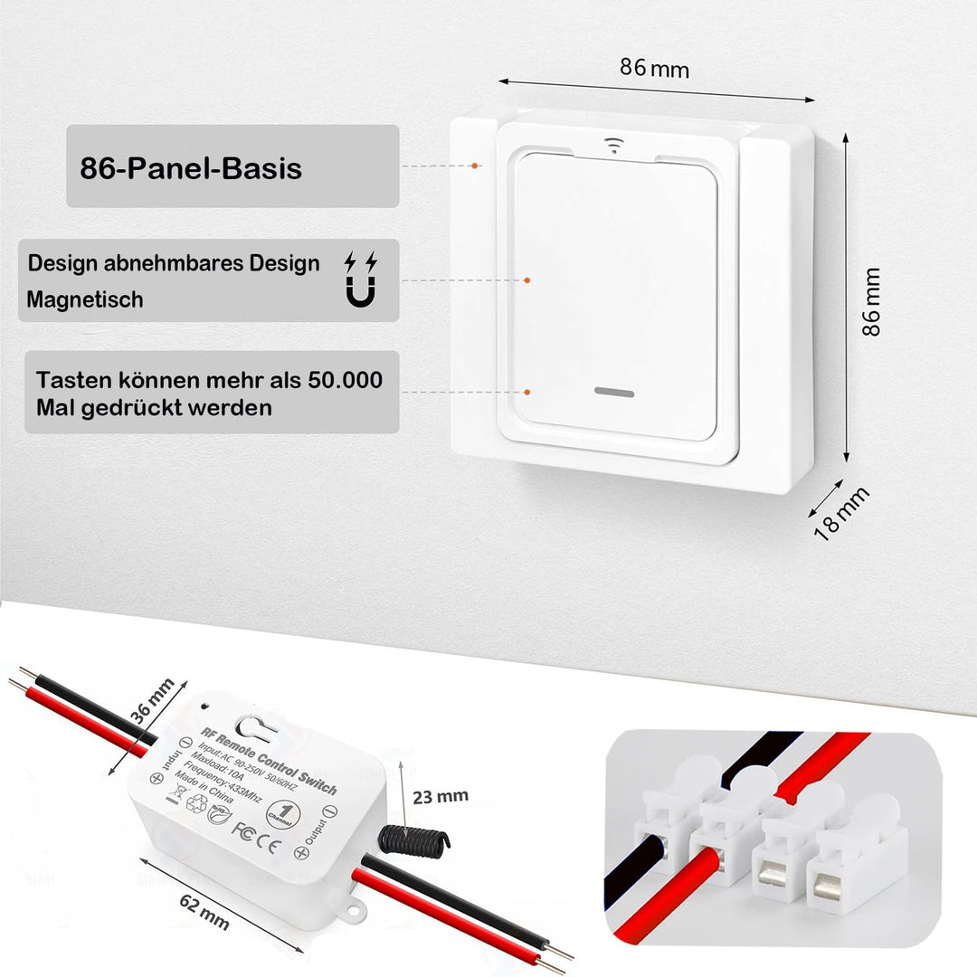 Tedeligo Funkschalter Licht Set, AC220V 230V 2000W drahtloser Funkempfänger Abnehmbare drahtlose Lic