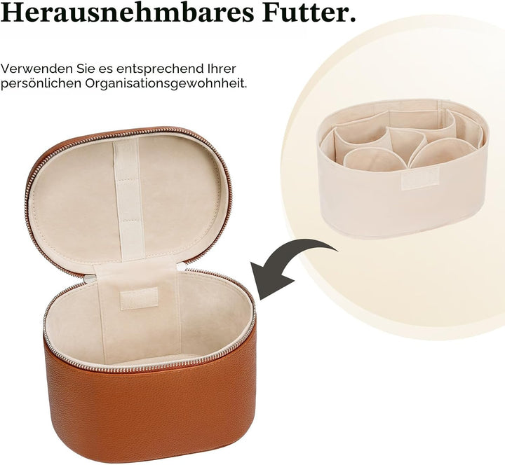 Kosmetiktasche, Leder-Make-up-Tasche, tragbare Make-up-Tasche, abnehmbare Fächer, Braun Braun M(8*5.