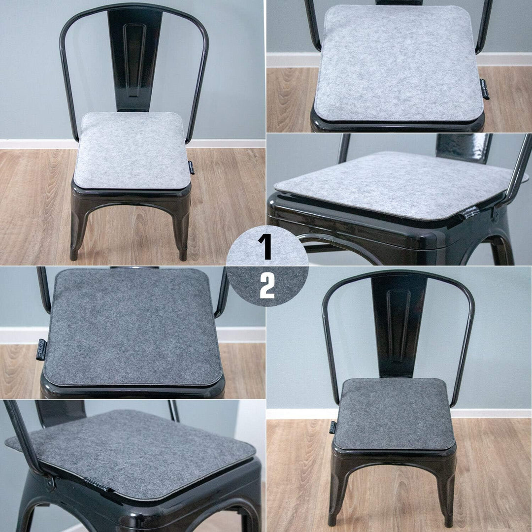 DuneDesign 4er Set Filz Sitzkissen 35x35x3 cm eckig - wendbare Stuhlkissen Hellgrau/Anthrazit als Si