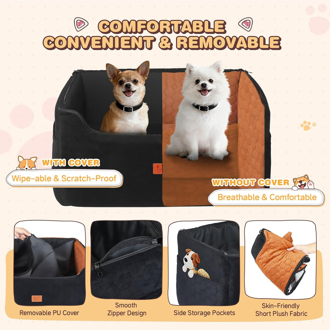 Hunde Autositz für Mittlere/Grosse, Abnehmbarer und Waschbarer Sitzerhöher Hundebett Auto, Inklusive