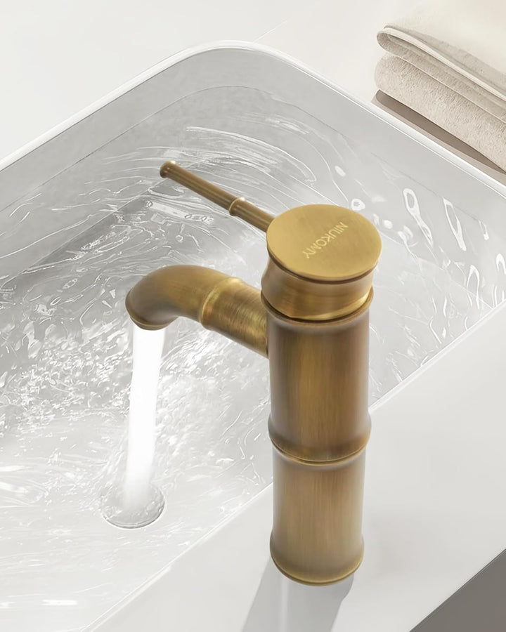 Wasserhahn Bad Messing Antik, Retro Waschtischarmatur Bronze Nostalgie, Einhebel Mischbatterie Kupfe