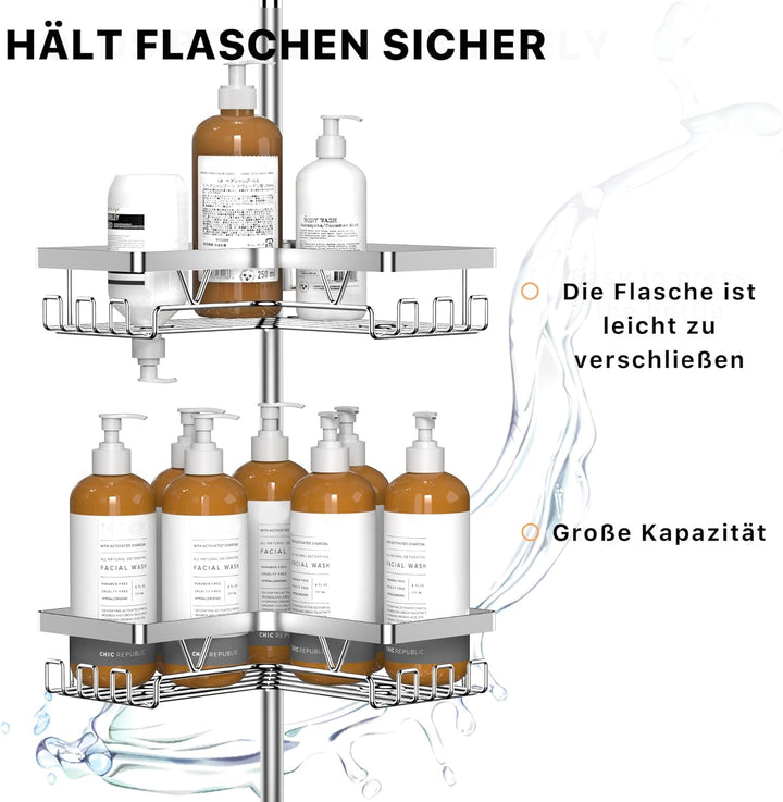 Kegii Duschablage, Teleskop Duschregal ohne Bohren, Eckregal Teleskopregal Badezimmer Organizer Edel