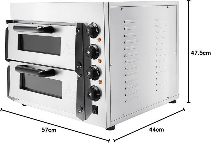 Doppelter Pizza-Ofen, Edelstahl-Ofen, einstufig 20L, mit eingebauter Beleuchtung, Timer, Temperaturr
