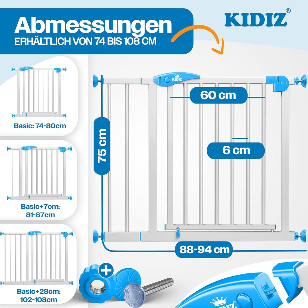Kidiz® Türschutzgitter Absperrgitter Treppengitter Kindergitter | Gitter Haustier | ohne Bohren | be