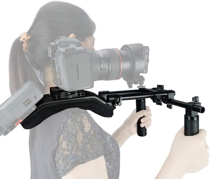 NICEYRIG 15mm Schulterpolster Rig Trägersystem mit QR Grundplatte Montage Lederhandgriffen für DSLR