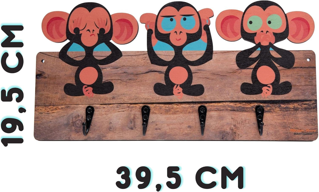 Kindergarderobe 2er Set - Handgefertigt - 4 Metallhaken - 39,50x19,50 cm - Garderobe mit Tieren - Hä