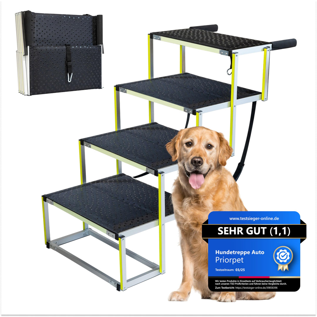 Hundetreppe Auto Klappbar – Extra breite Hundetreppe für Grosse Hunde – Für hohe Autos – Leuchtend i