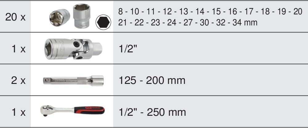 KS Tools 922.0623 Steckschlüsselsatz 23-teilig von/Zubehör Ultimate 1/2 " 23 pièces, 23 pièces