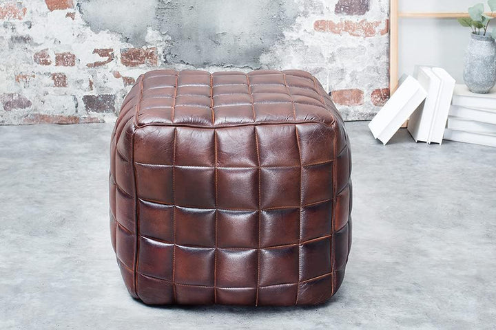 Invicta Interior Design Echtleder Hocker Rider braun Sitzhocker Fusshocker Sitzwürfel Leder Lederhoc