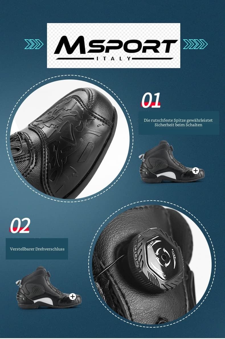 Msport Motorradstiefel für Motorradfahrer, rutschfest, atmungsaktiv 42 EU Schwarz, 42 EU Schwarz