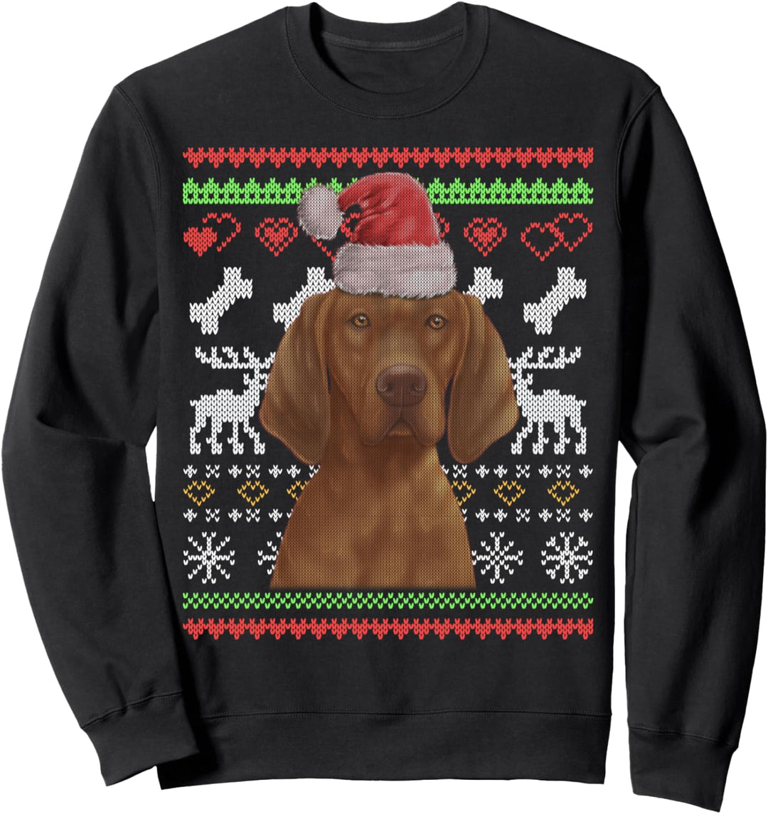 Vizsla Hund, Weihnachtsmann, Hässliches Weihnachtsmuster X-Mas Sweatshirt